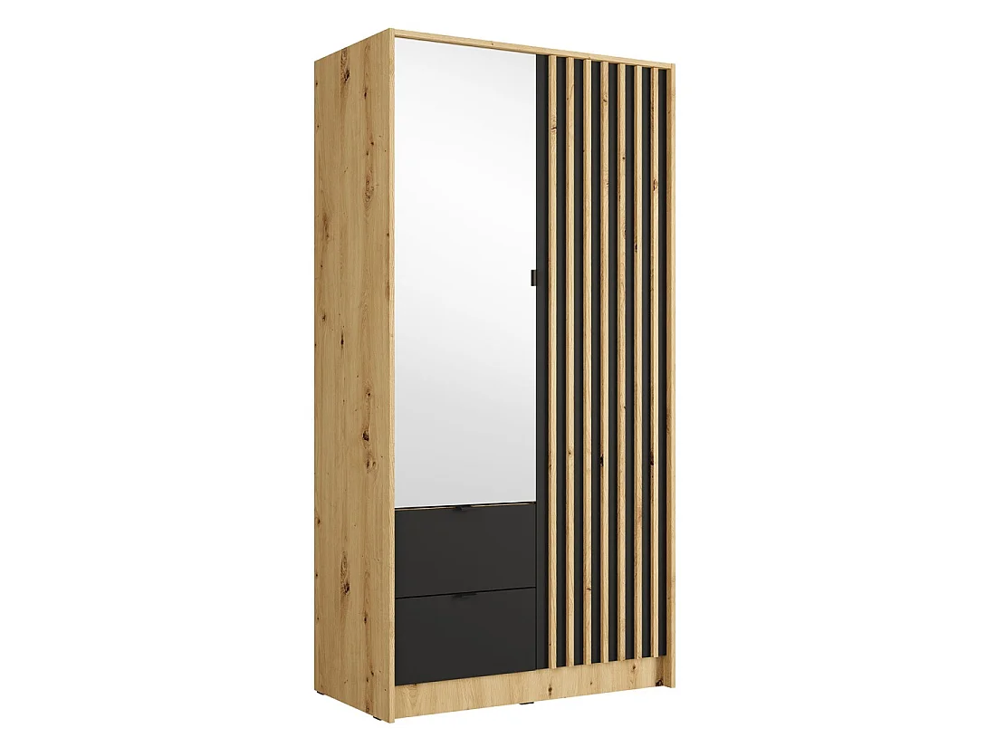 Schrank TORVIK mit 2 Türen, Spiegel, Schubladen und dekorativen Leisten 101 cm