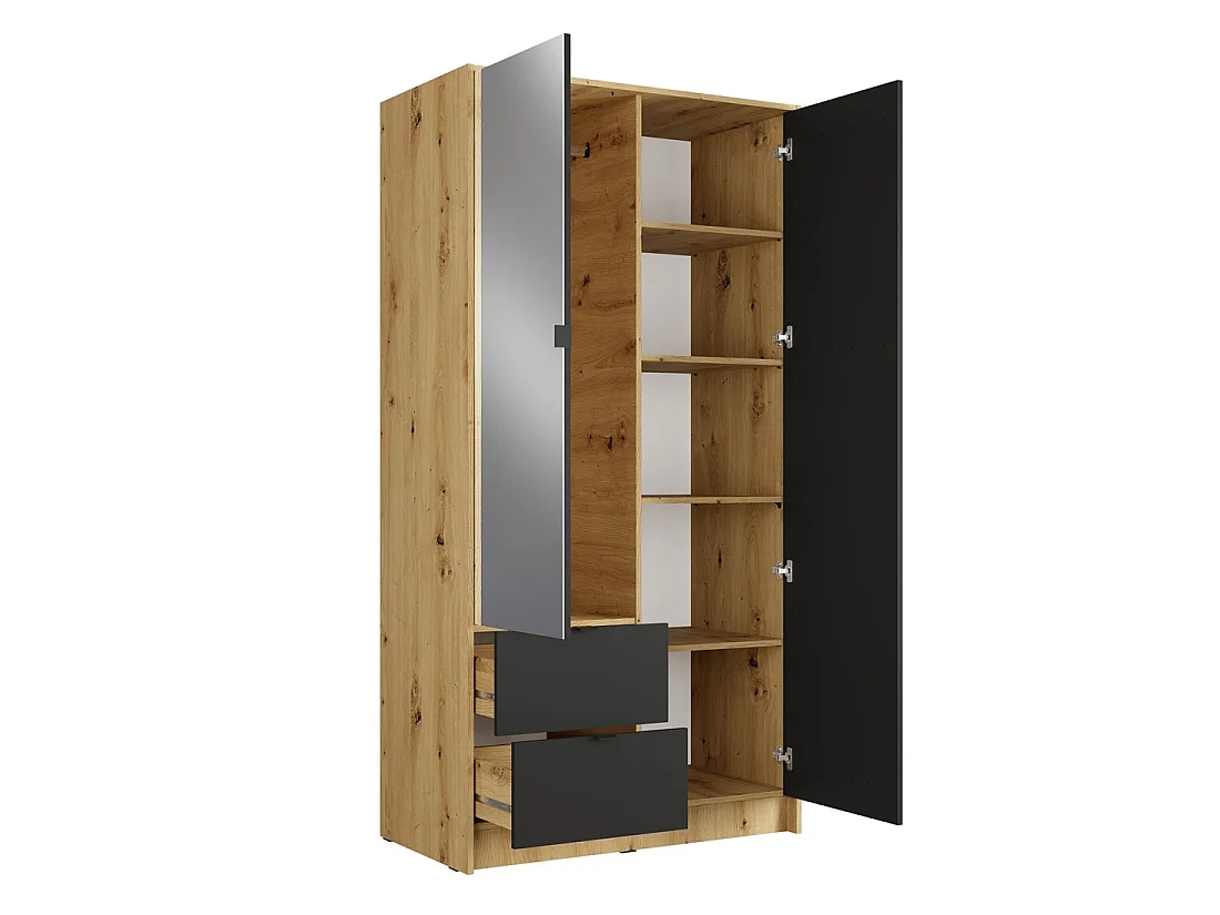 Schrank TORVIK mit 2 Türen, Spiegel, Schubladen und dekorativen Leisten 101 cm