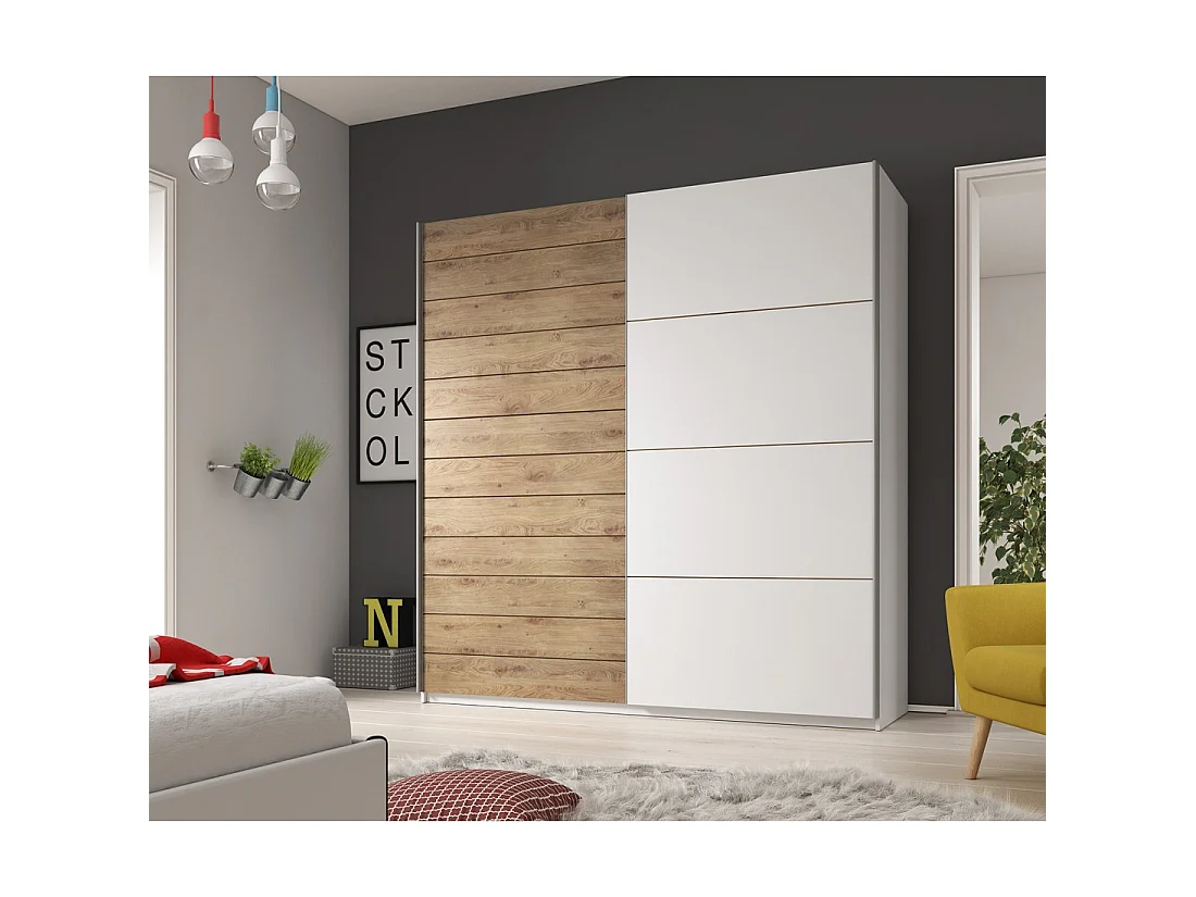 Kast FLOYD 270cm 2 schuifdeuren licht eiken en wit met stille sluiting