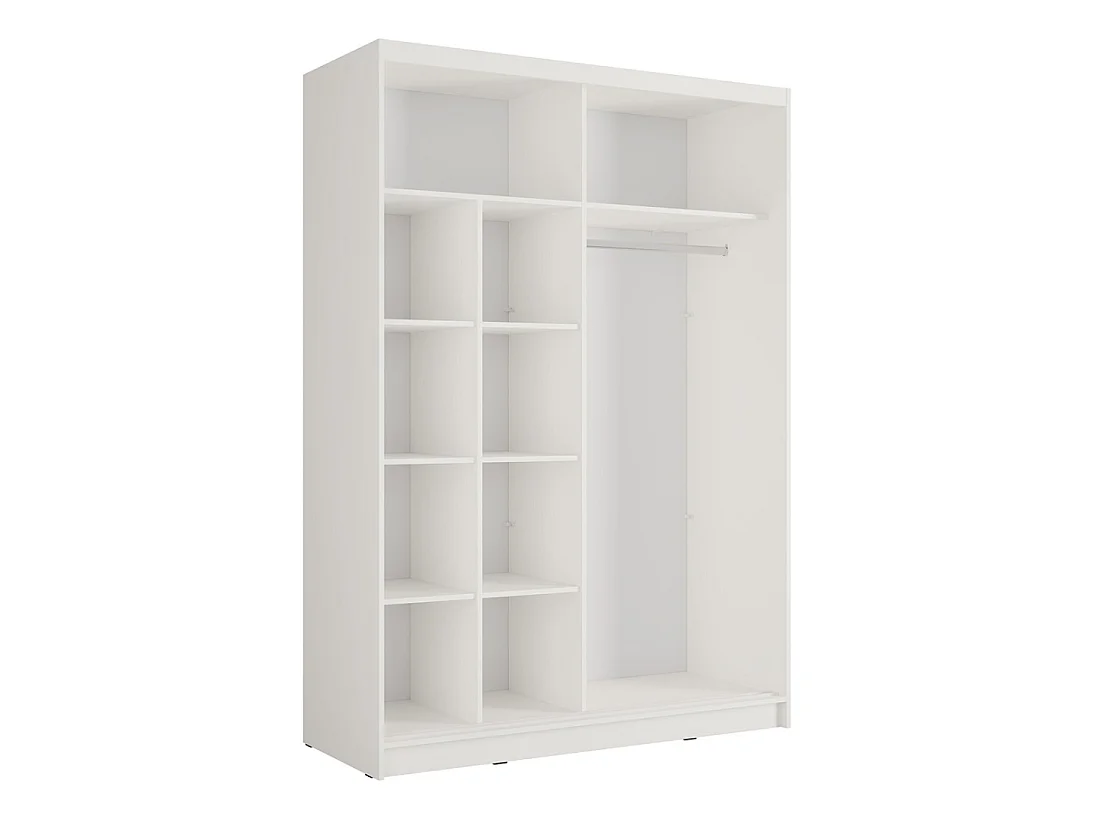 Armoire KAZU 2 portes coulissantes avec miroir et tasseaux décoratifs 155 cm