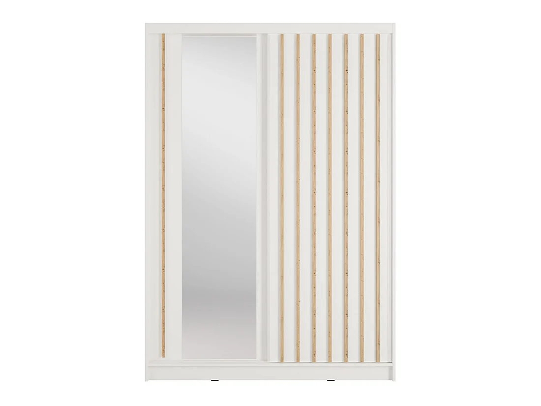 Armoire KAZU 2 portes coulissantes avec miroir et tasseaux décoratifs 155 cm