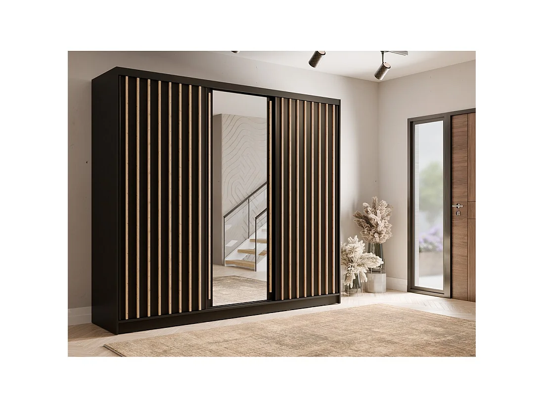 Armario KAZU 3 puertas correderas con espejo gris grafito 248 cm