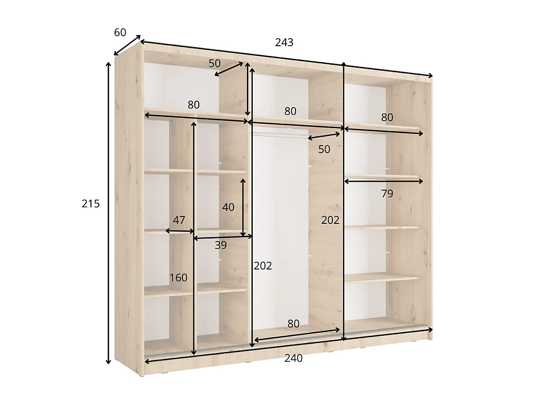 Armario KAZU 3 puertas correderas con espejo gris grafito 248 cm
