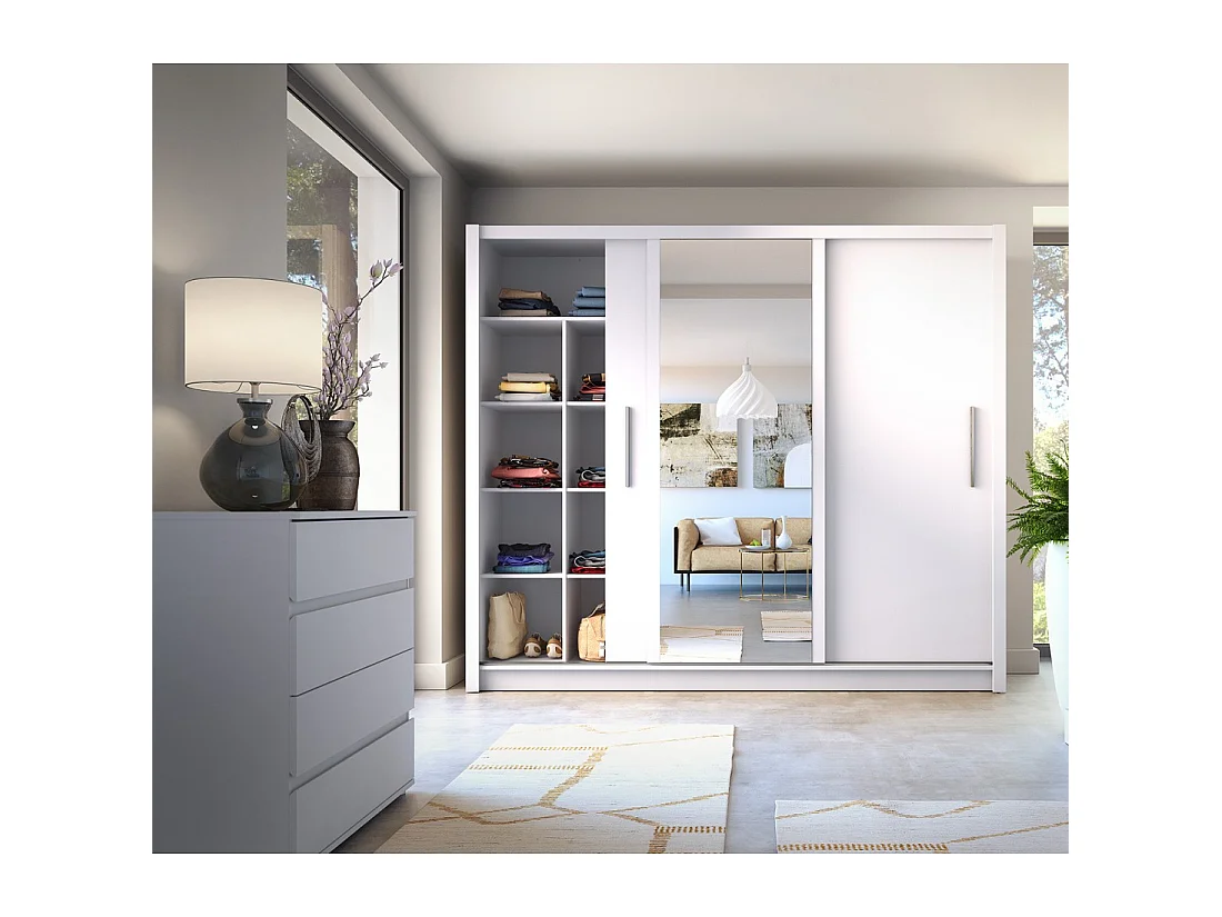 Armoire OZZULA 3 portes coulissantes avec miroir blanc 248 cm