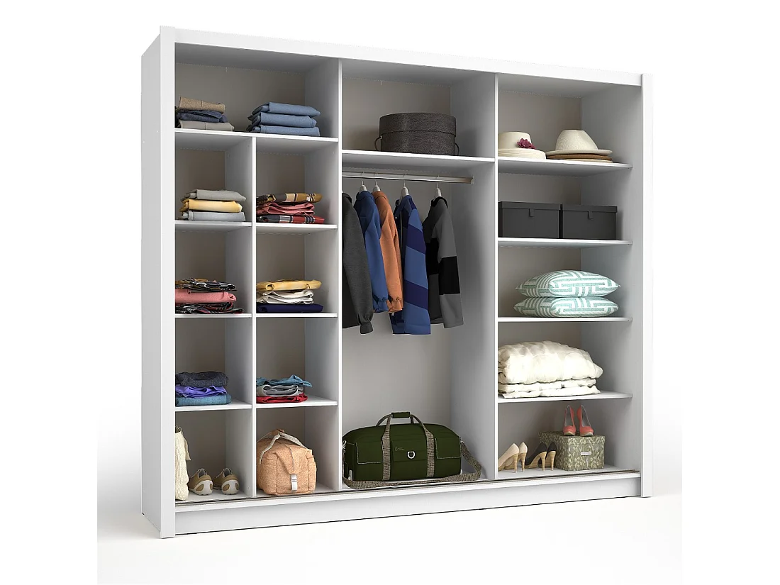 Armoire OZZULA 3 portes coulissantes avec miroir blanc 248 cm