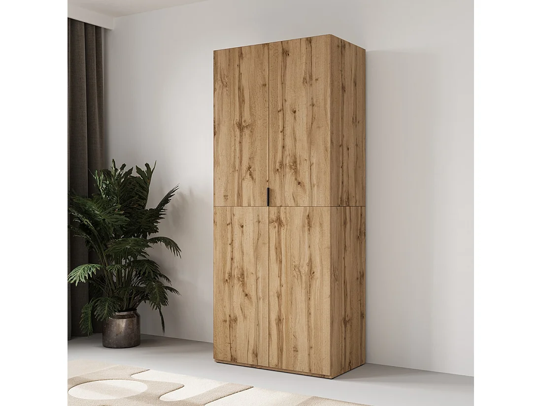 Armario CALMIA de roble natural 90 cm con armario y estanterías