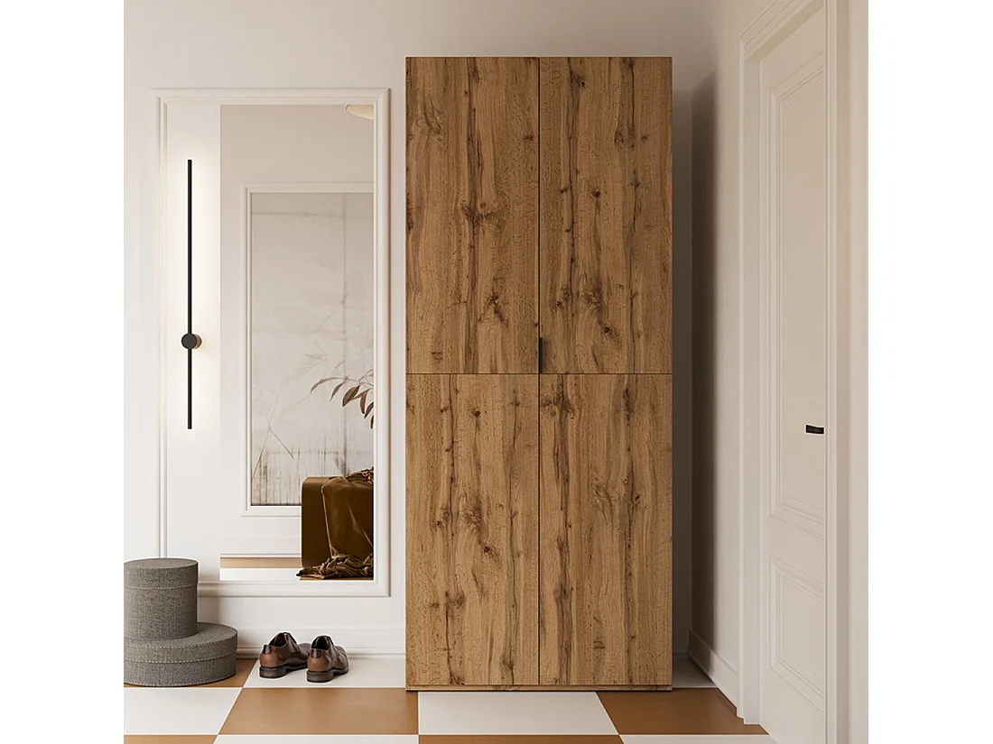 Armario CALMIA de roble natural 90 cm con armario y estanterías
