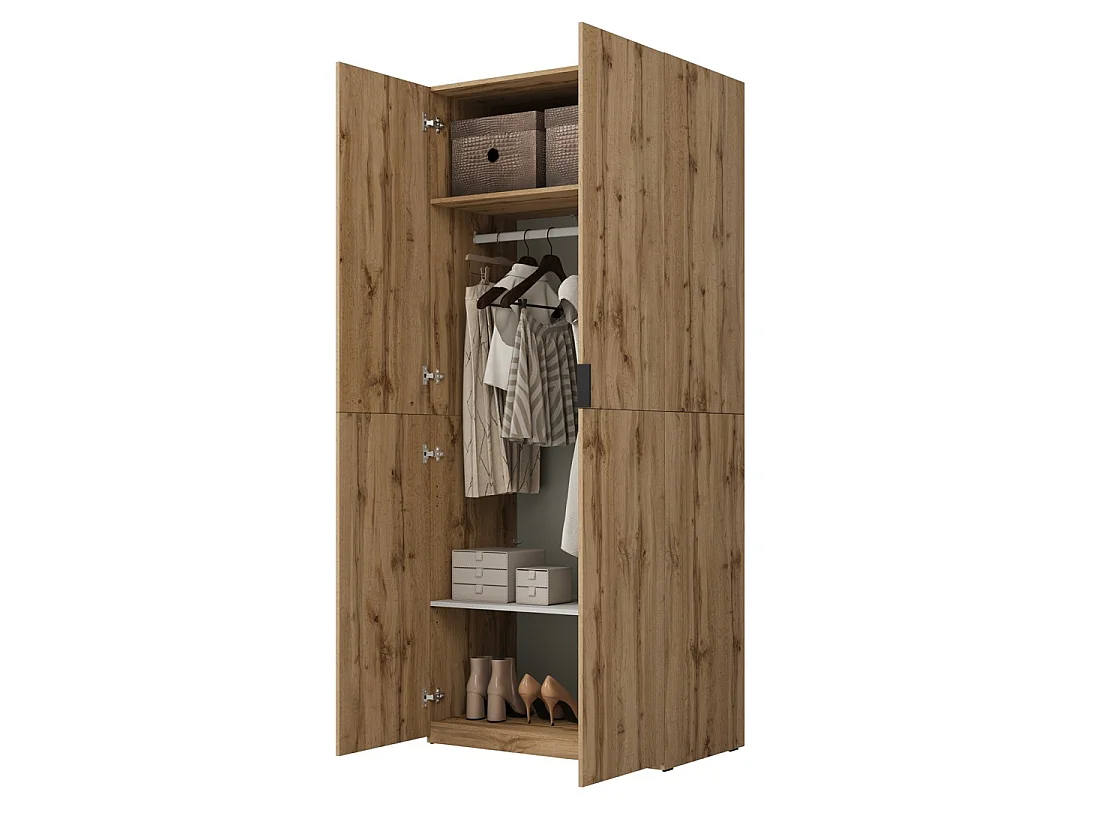 Armario CALMIA de roble natural 90 cm con armario y estanterías