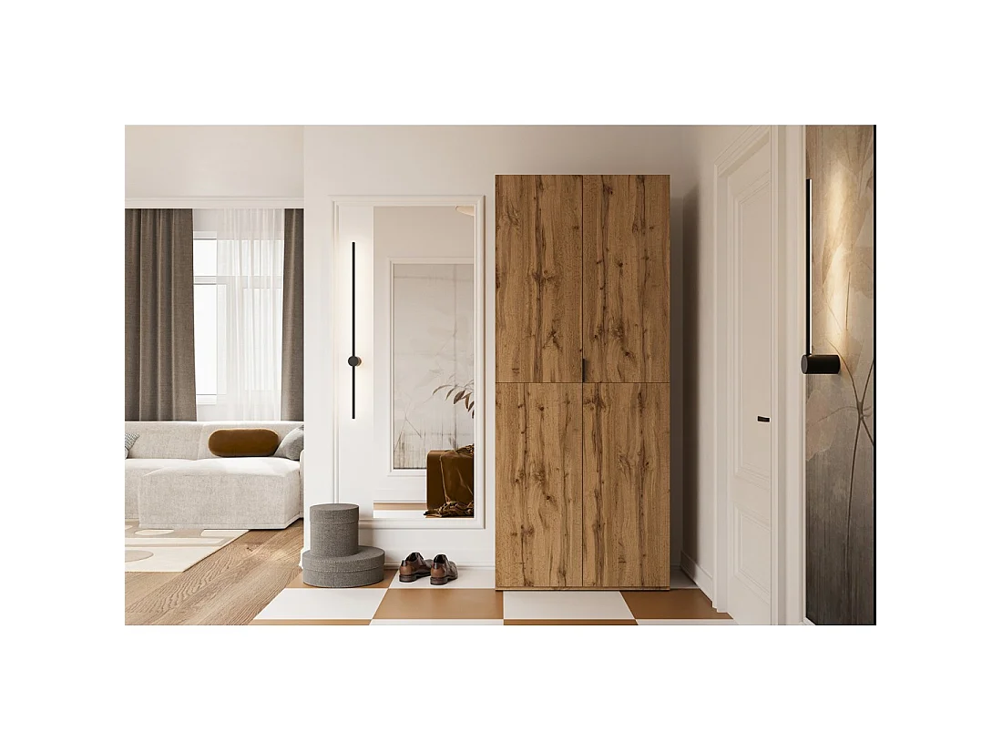 Armario CALMIA de roble natural 90 cm con armario y estanterías