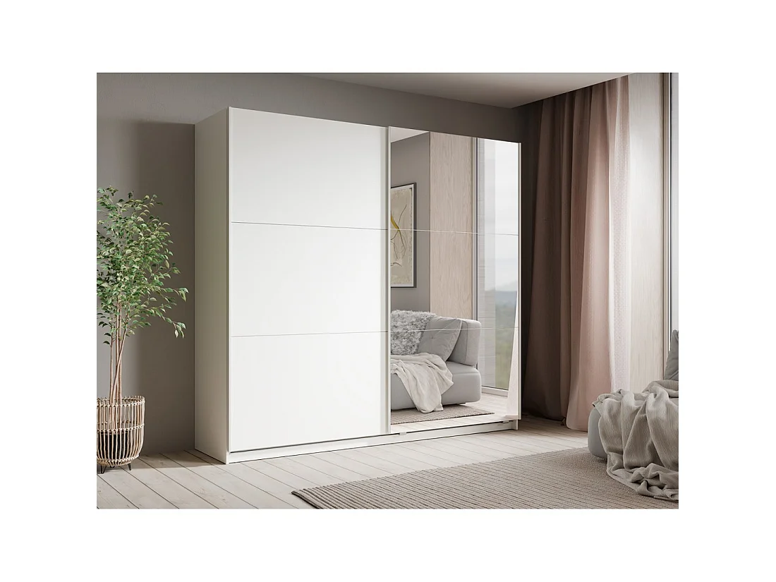 Kledingkast VENEZIA met open LED dressing en spiegels mat wit 221 cm