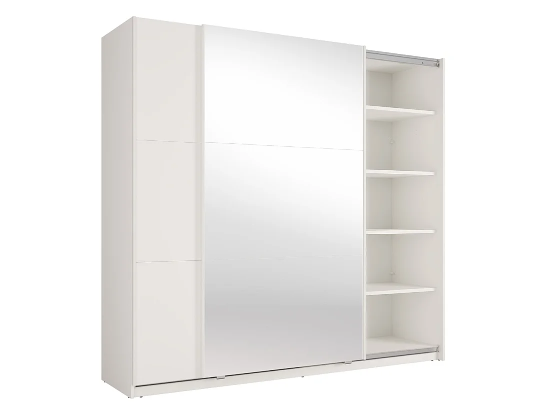 Kledingkast VENEZIA met open LED dressing en spiegels mat wit 221 cm