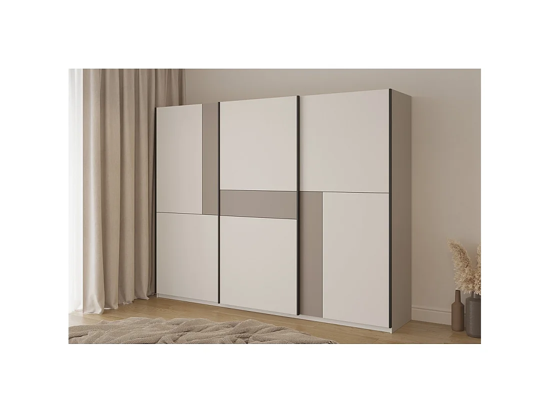 Armoire VERTIS 3 portes coulissantes cachemire et beige 270 cm design graphique