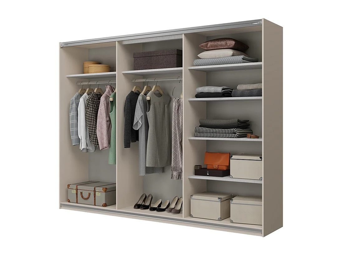 Armoire VERTIS 3 portes coulissantes cachemire et beige 270 cm design graphique