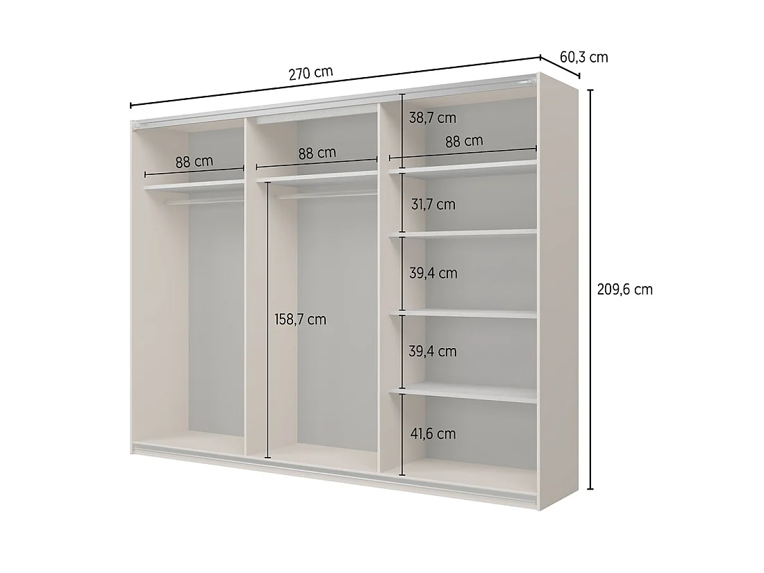 Armoire VERTIS 3 portes coulissantes cachemire et beige 270 cm design graphique