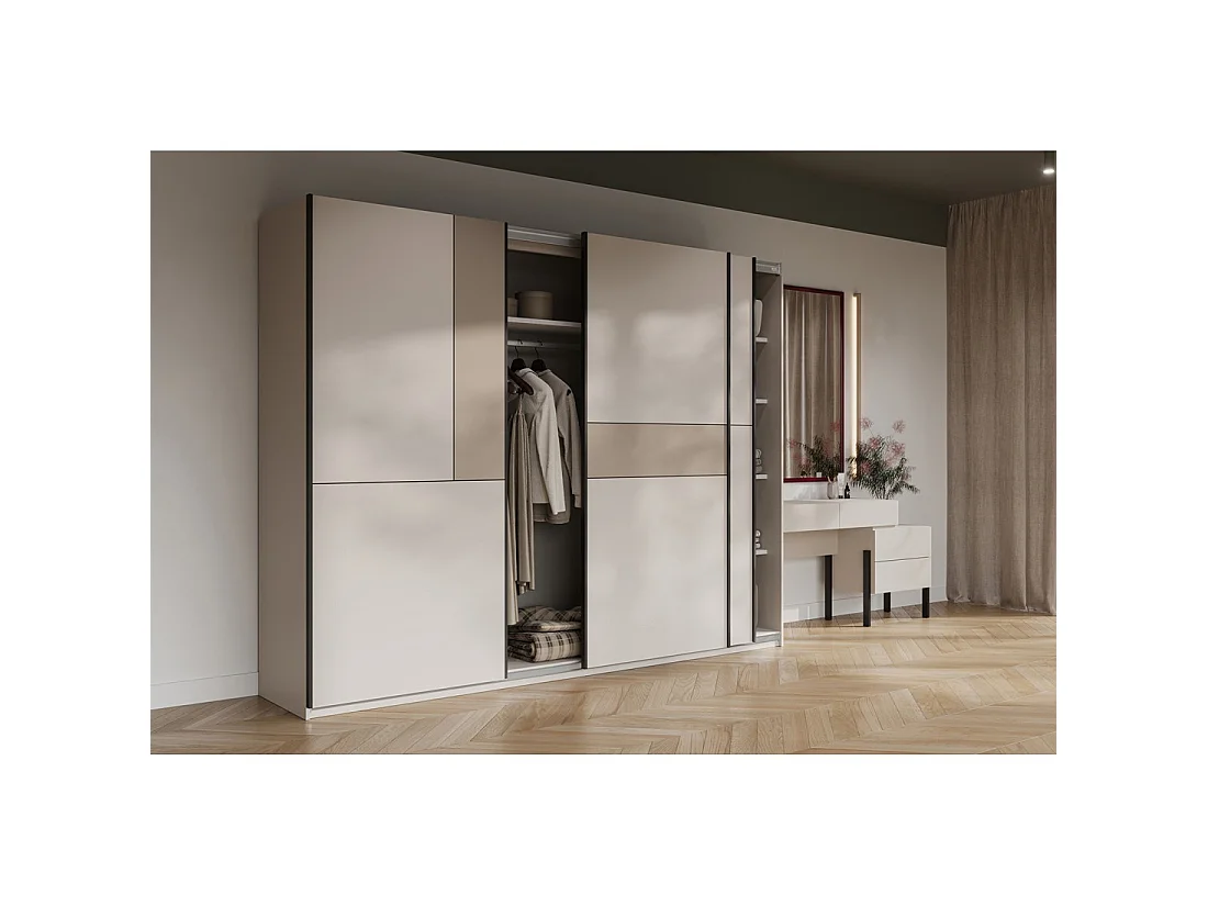 Armoire VERTIS 3 portes coulissantes cachemire et beige 270 cm design graphique