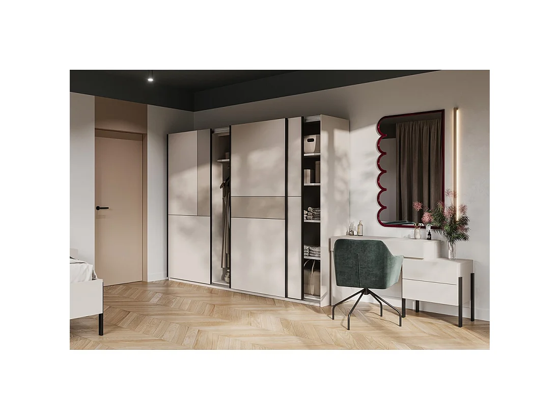 Armoire VERTIS 3 portes coulissantes cachemire et beige 270 cm design graphique