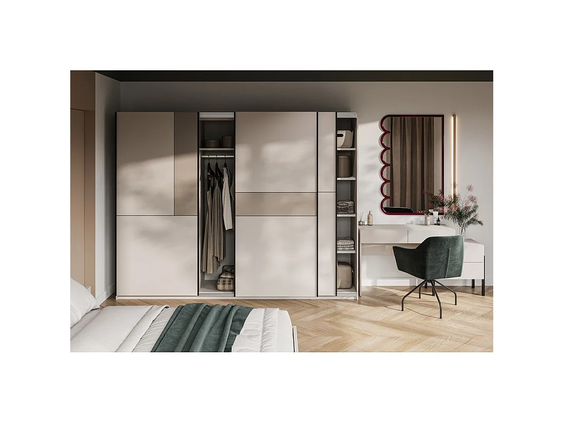 Armoire VERTIS 3 portes coulissantes cachemire et beige 270 cm design graphique