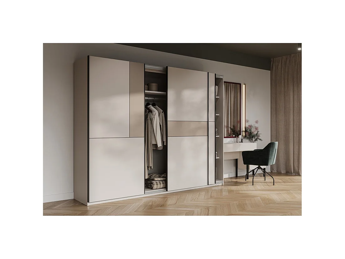 Armoire VERTIS 3 portes coulissantes cachemire et beige 270 cm design graphique