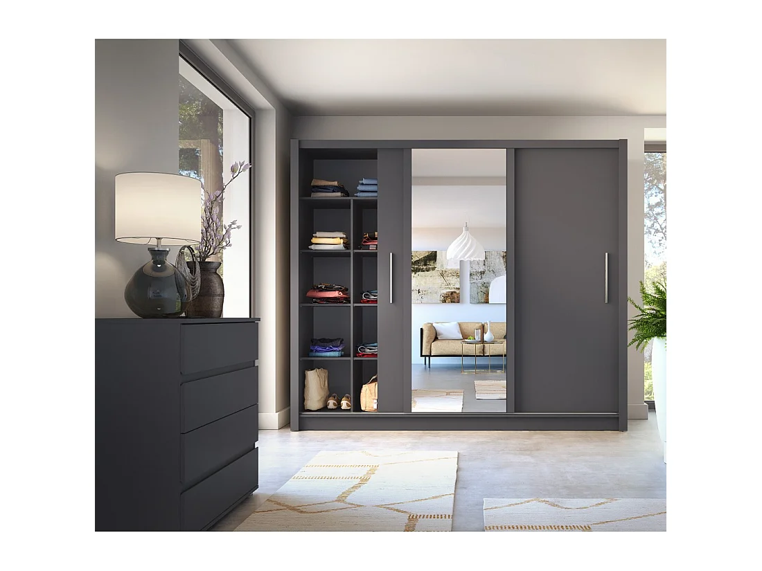 Armario OZZULA de 3 puertas correderas con espejo gris antracita 248 cm