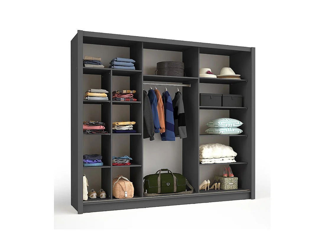 Armario OZZULA de 3 puertas correderas con espejo gris antracita 248 cm