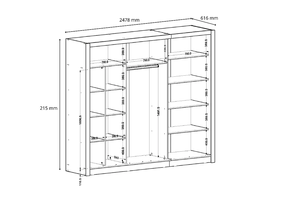Armario OZZULA de 3 puertas correderas con espejo gris antracita 248 cm