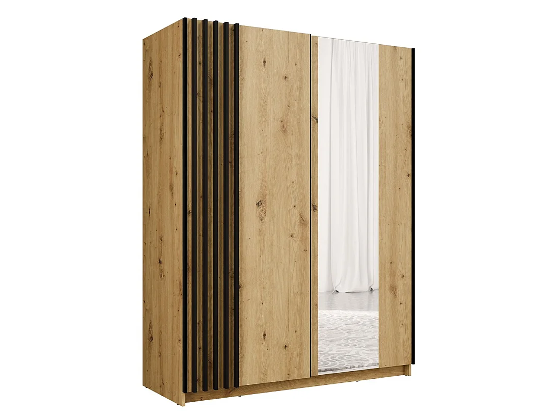 Schrank VARIA mit 2 Schiebetüren und Spiegel in Eiche und Schwarz 150 cm