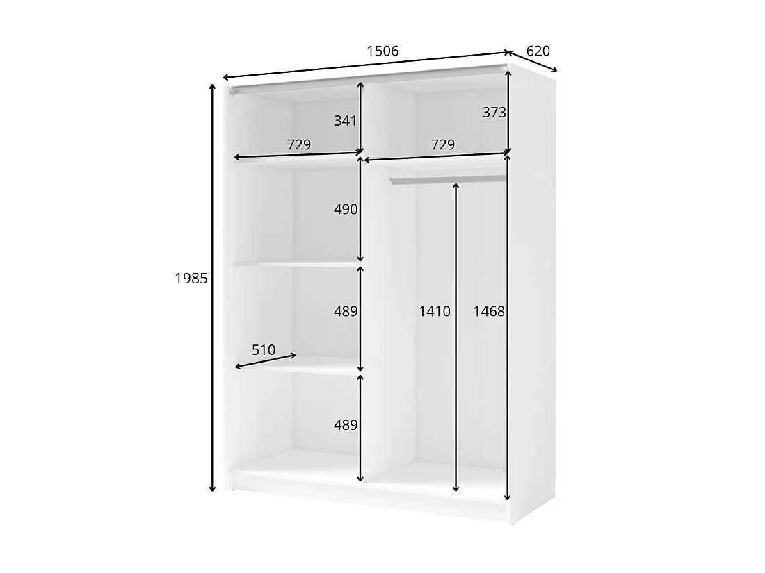 Schrank VARIA mit 2 Schiebetüren und Spiegel in Eiche und Schwarz 150 cm
