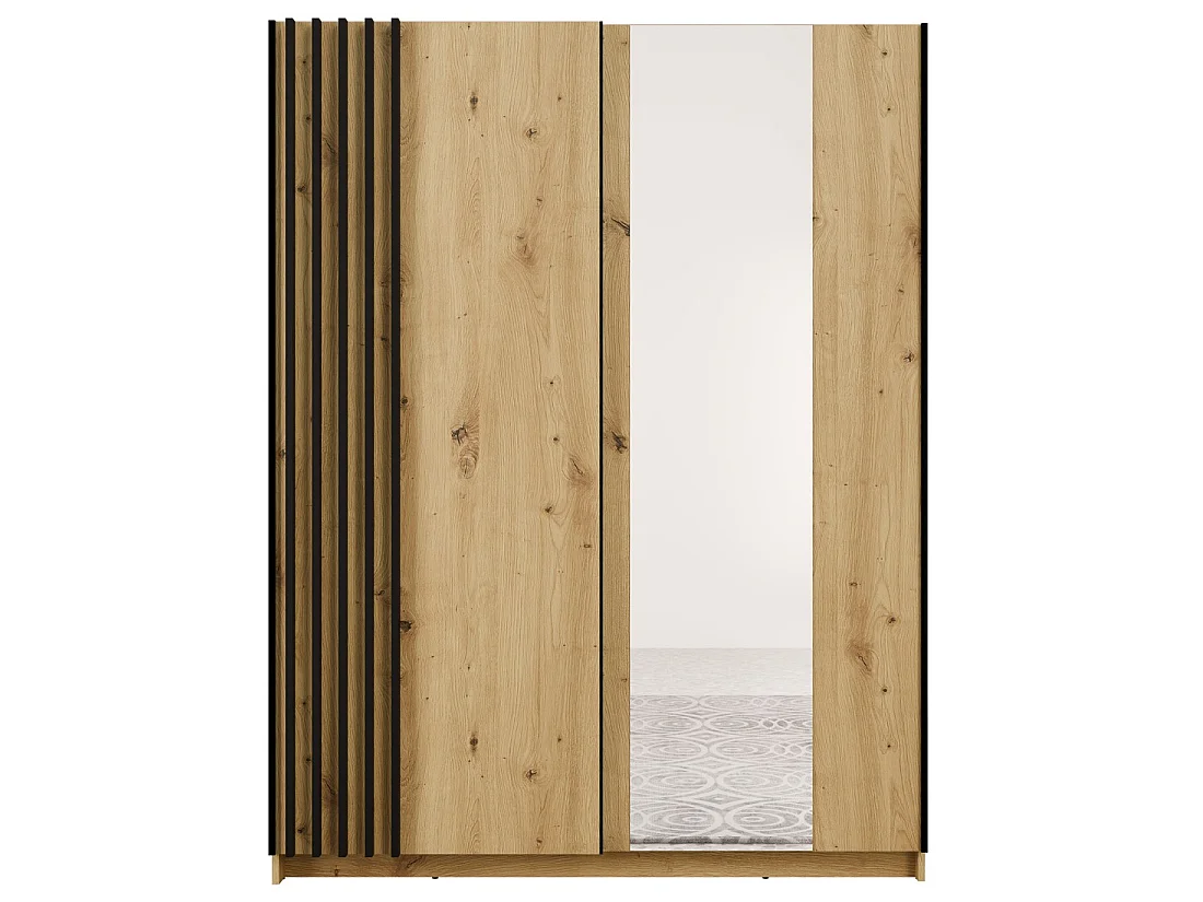 Schrank VARIA mit 2 Schiebetüren und Spiegel in Eiche und Schwarz 150 cm