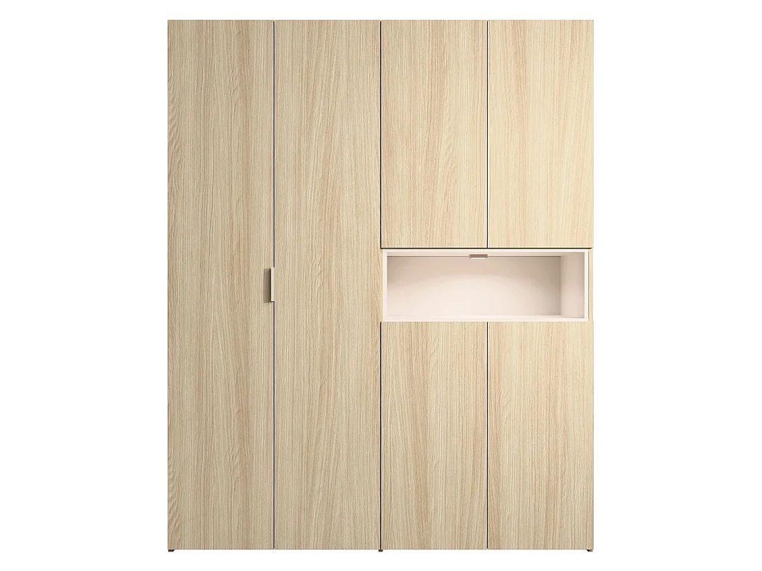Armoire KAORI 5 portes avec niche LED chêne clair et beige 202 cm
