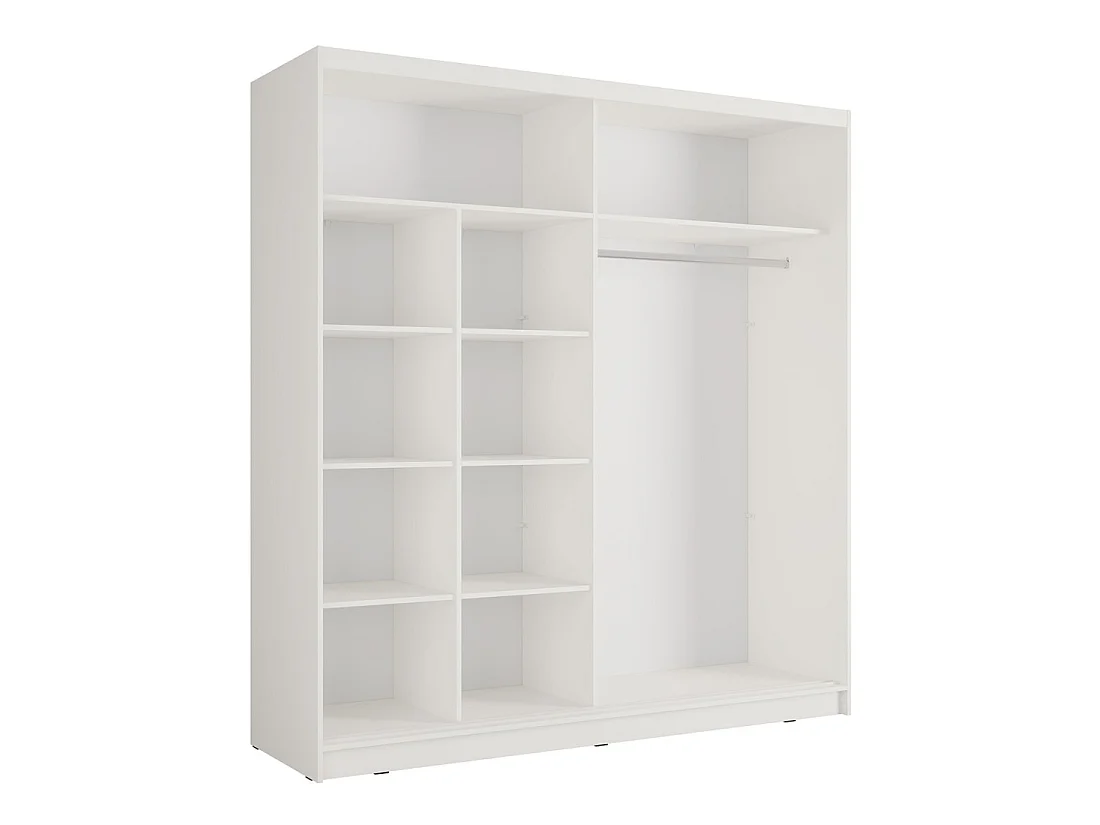 Armoire KAZU 2 portes coulissantes avec miroir et tasseaux décoratifs 205 cm