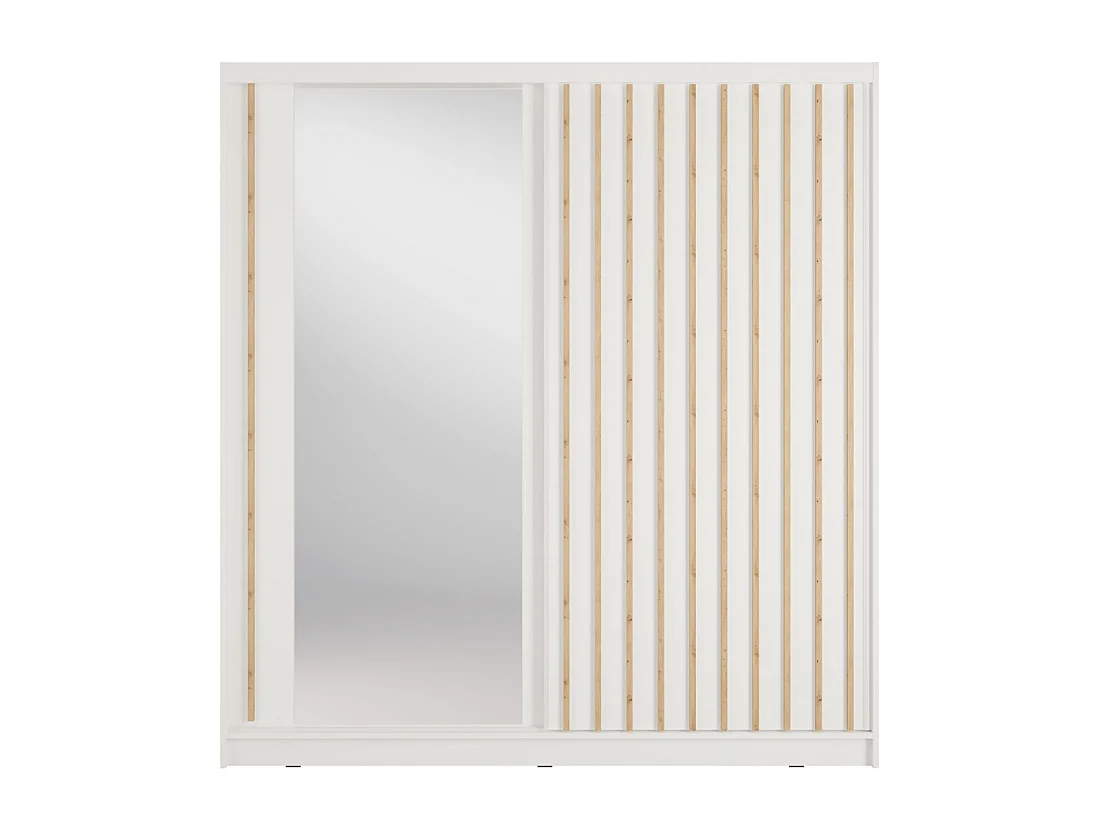 Armoire KAZU 2 portes coulissantes avec miroir et tasseaux décoratifs 205 cm