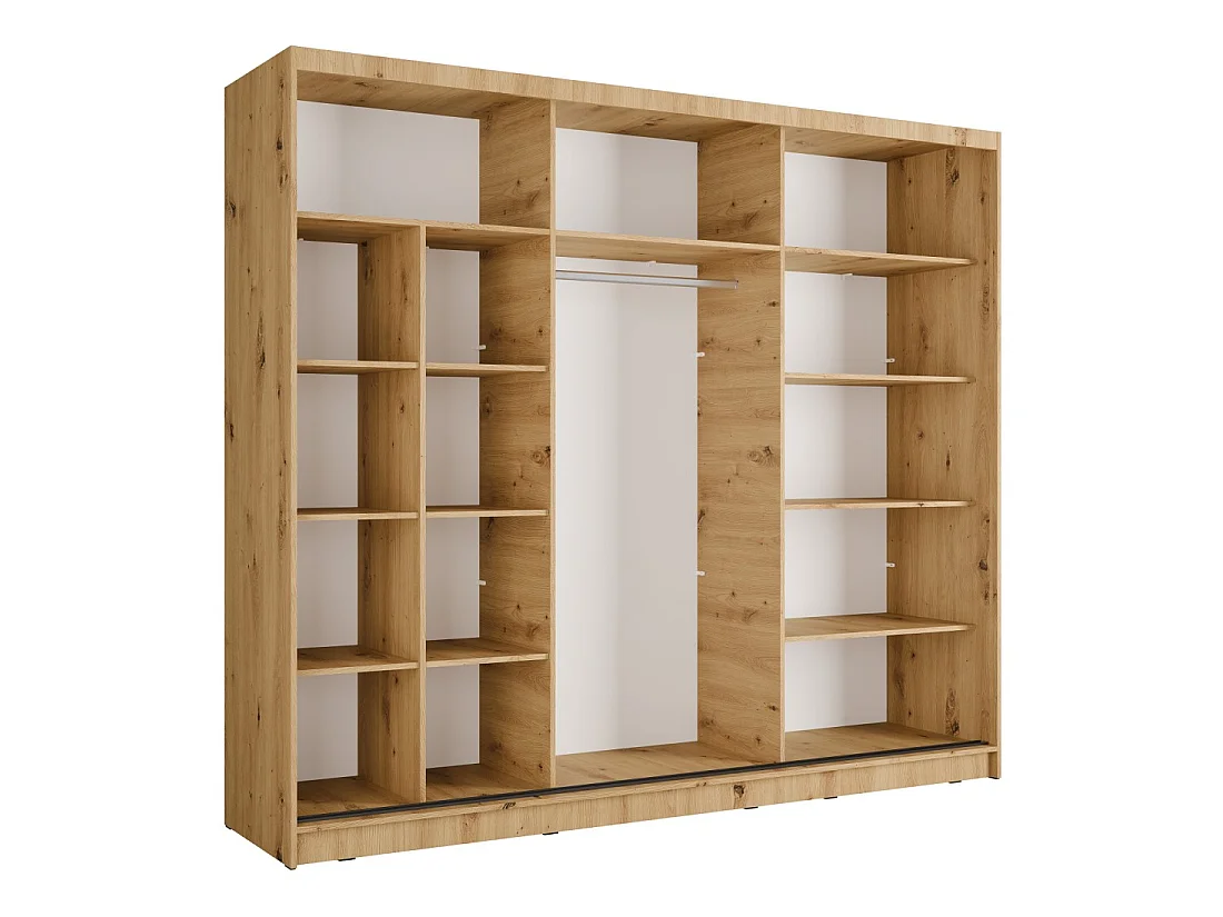 Schrank KAZU mit 3 Schiebetüren und Spiegel in Eichen- und Graphitgrau 248 cm