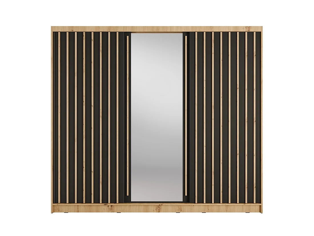 Schrank KAZU mit 3 Schiebetüren und Spiegel in Eichen- und Graphitgrau 248 cm