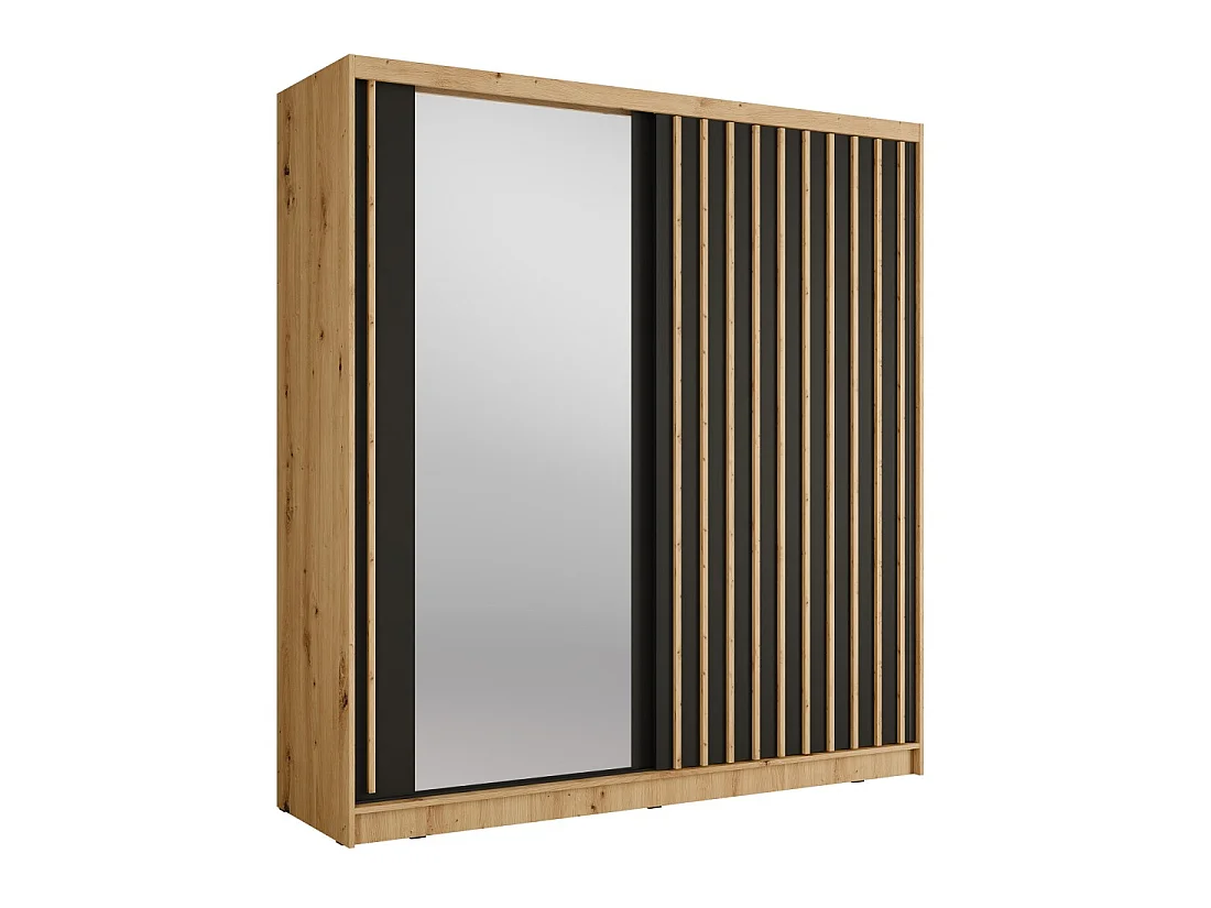 Schwebetürenschrank KAZU 2 mit Spiegel in Eichen- und Graphitgrau 205 cm