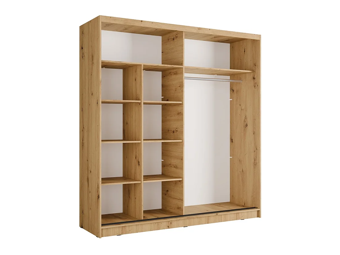 Schwebetürenschrank KAZU 2 mit Spiegel in Eichen- und Graphitgrau 205 cm