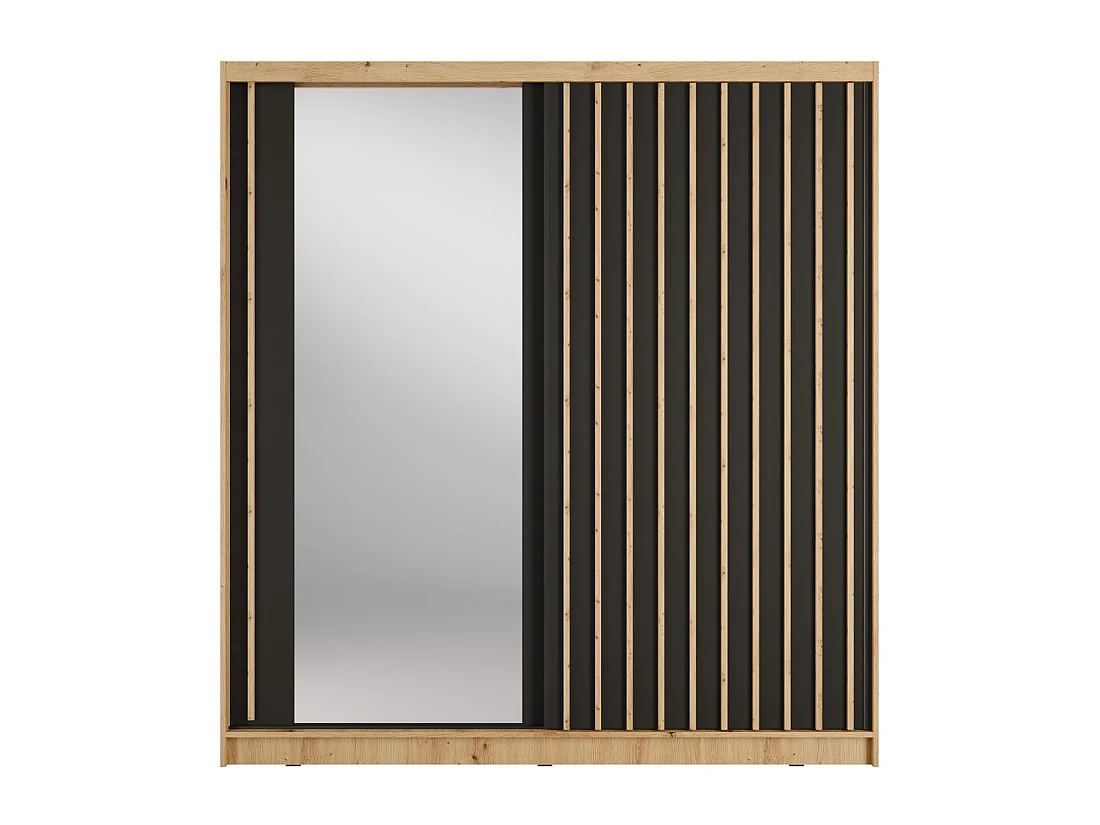 Schwebetürenschrank KAZU 2 mit Spiegel in Eichen- und Graphitgrau 205 cm
