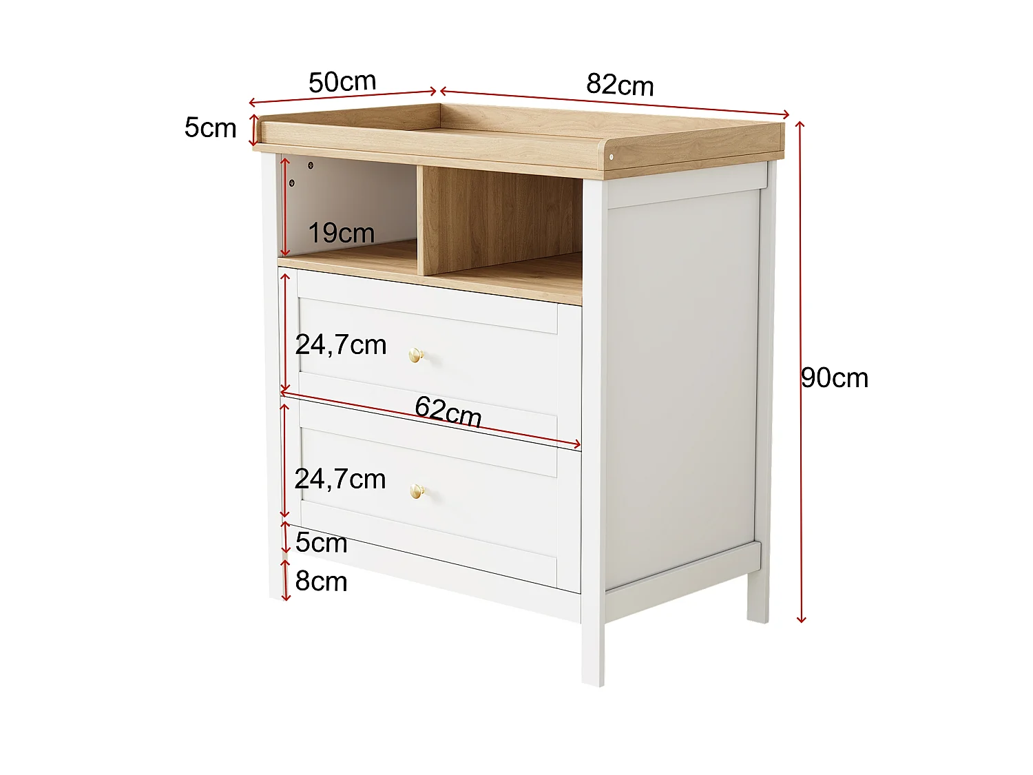 Ensemble mobilier bébé - armoire + table à langer - portes coulissantes - garde-corps amovible - MDF - Blanc + Naturel