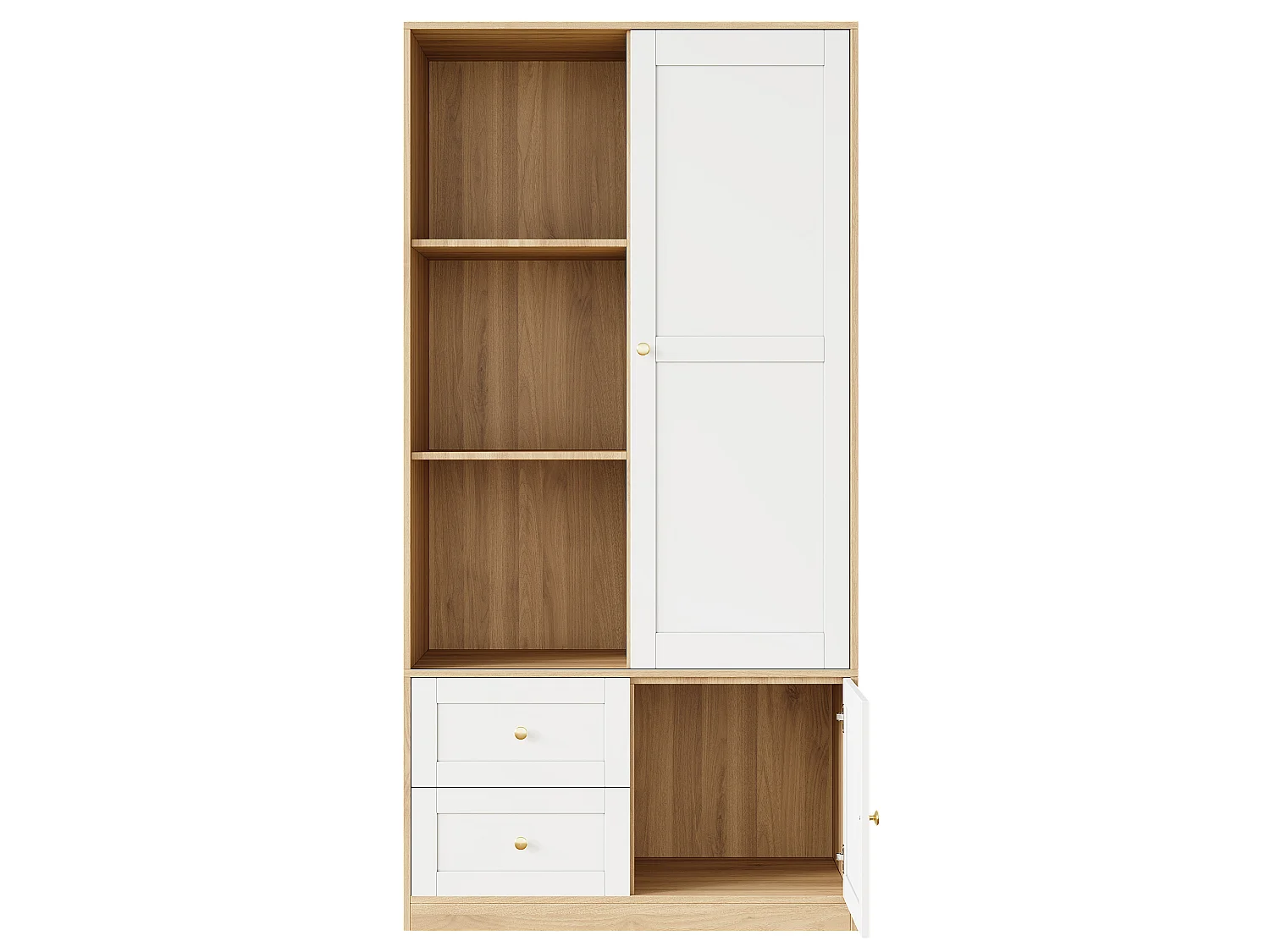 Ensemble mobilier bébé - armoire + table à langer - portes coulissantes - garde-corps amovible - MDF - Blanc + Naturel