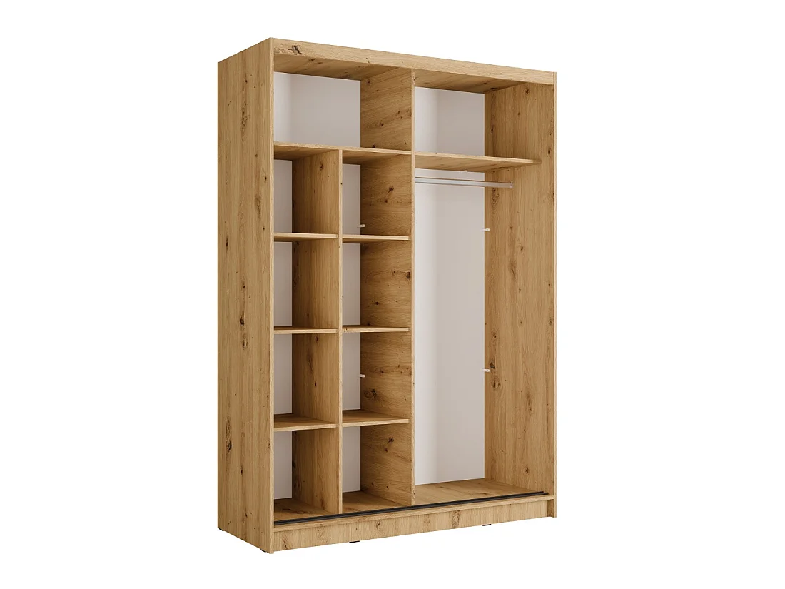 Schrank KAZU mit 2 Schiebetüren und Spiegel in Eichen- und Graphitgrau 155 cm