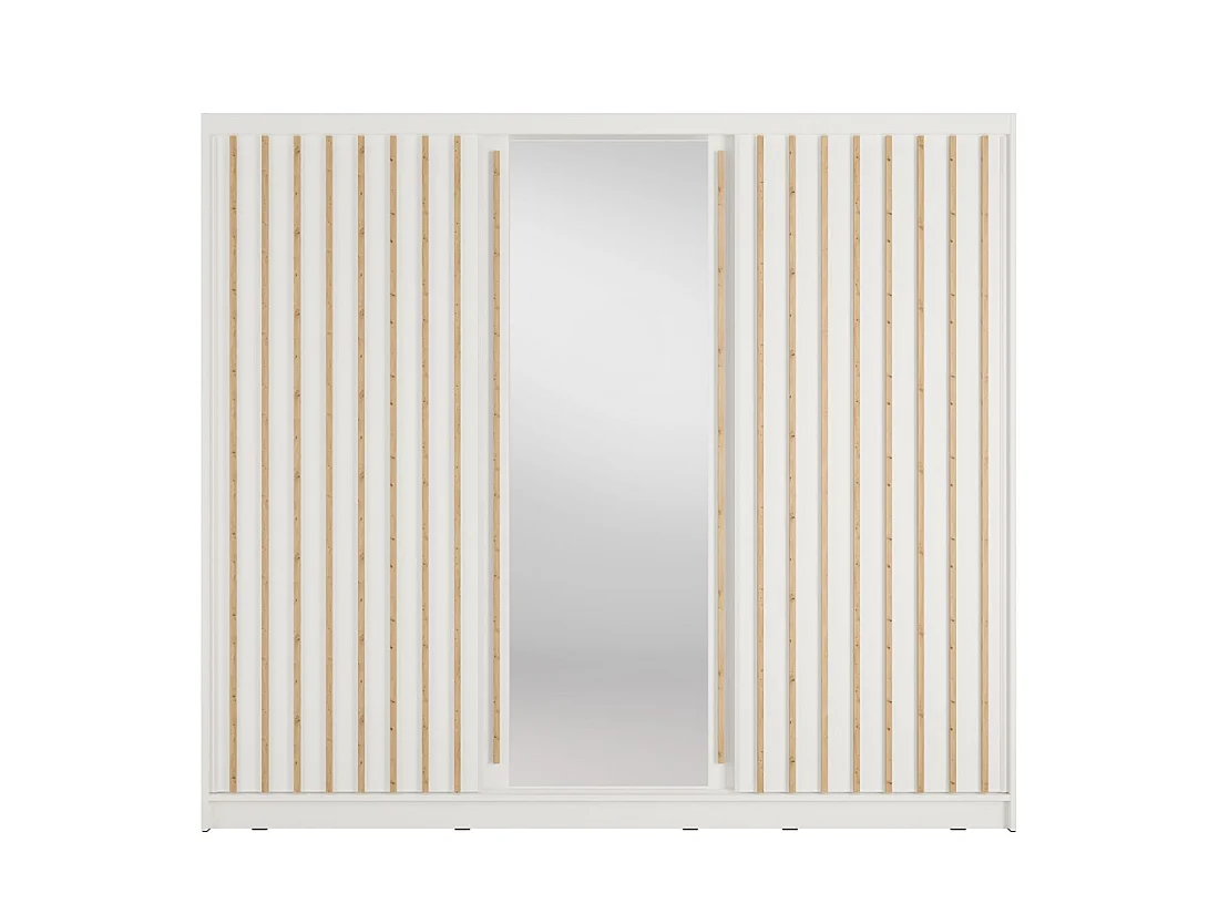Armoire KAZU 3 portes coulissantes avec miroir et tasseaux décoratifs 248 cm