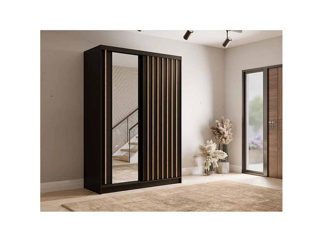 Armario KAZU 2 puertas correderas con espejo gris grafito 155 cm