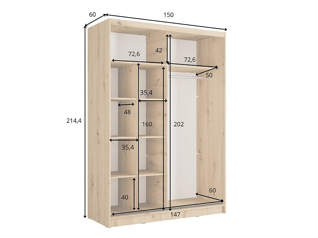 Armario KAZU 2 puertas correderas con espejo gris grafito 155 cm