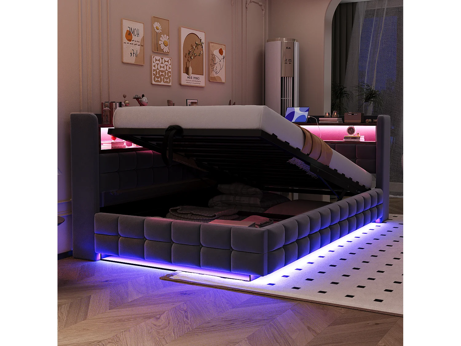 Upholstered Storage Daybed 90 x 200 cm - with LED - with Power Outlet - with USB + Type-C Charging Ports - Dark Grey (mattress not included)