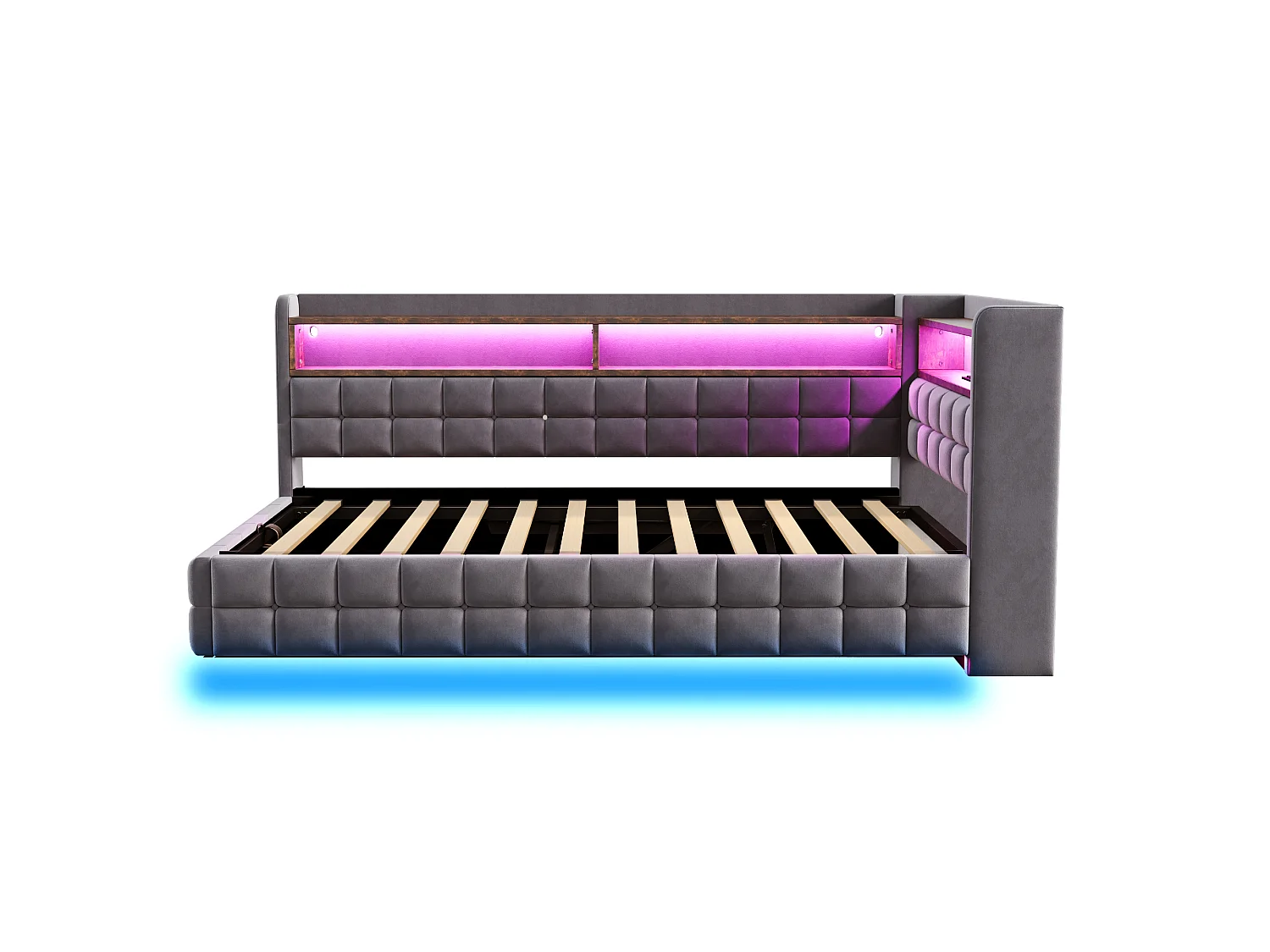 Upholstered Storage Daybed 90 x 200 cm - with LED - with Power Outlet - with USB + Type-C Charging Ports - Dark Grey (mattress not included)
