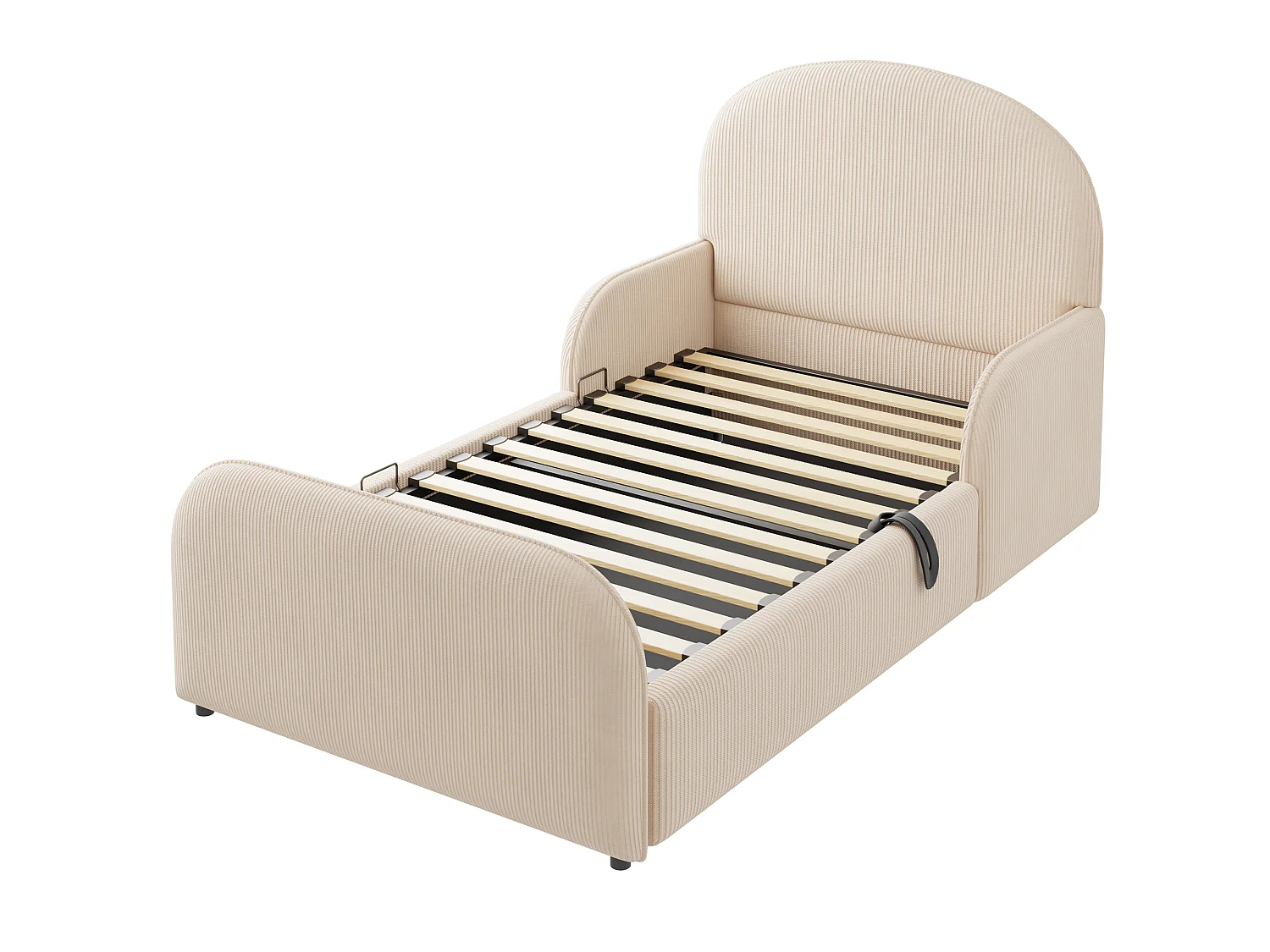 Lit coffre capitonné pour enfant 90x200cm - Velours - Tête de lit haute - beige (matelas non inclus)