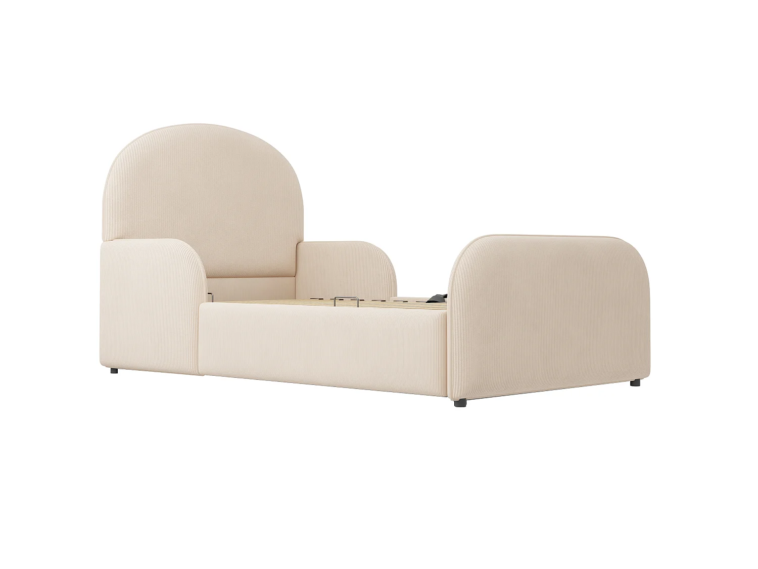 Lit coffre capitonné pour enfant 90x200cm - Velours - Tête de lit haute - beige (matelas non inclus)