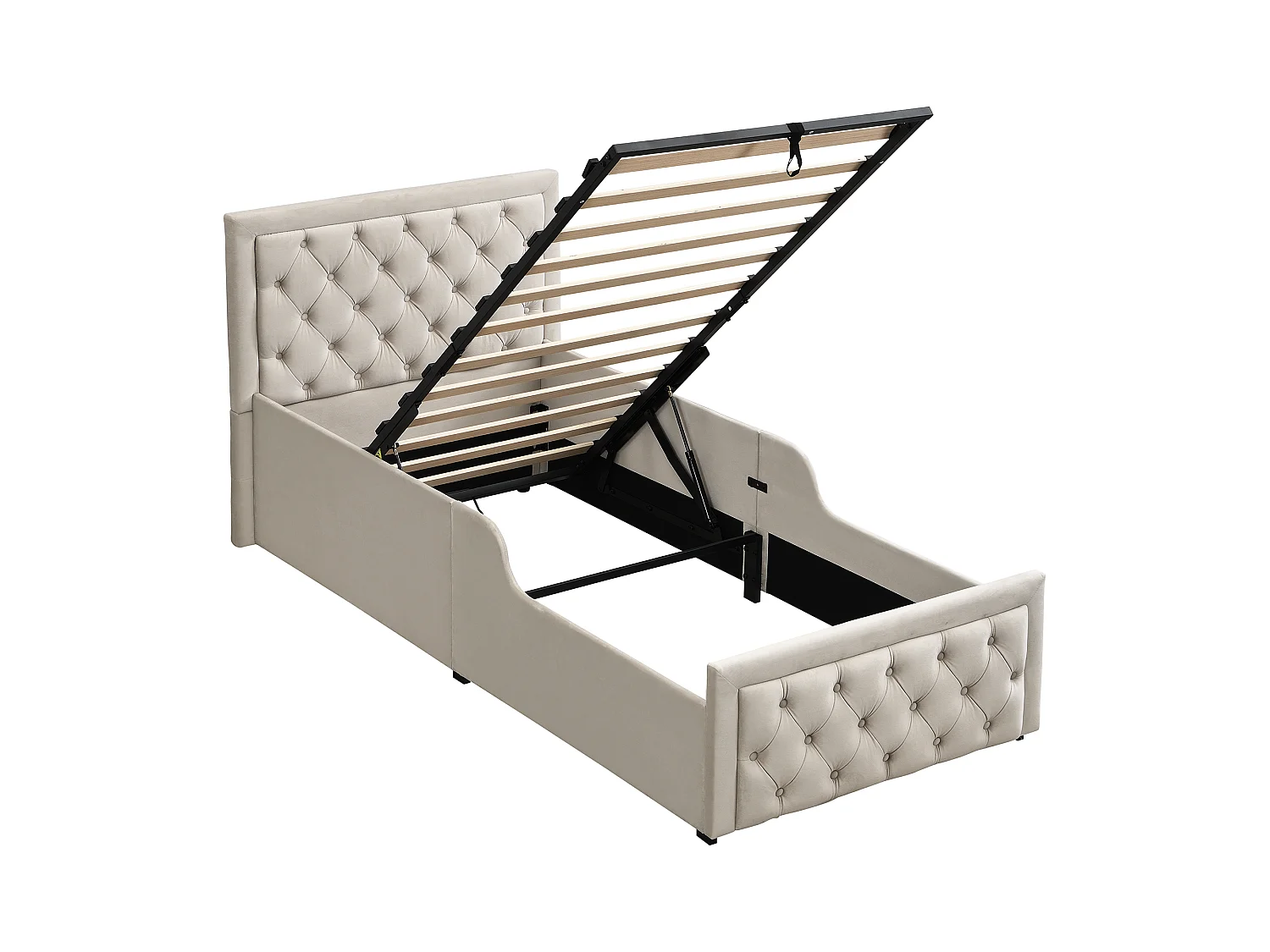 Lit coffre enfant 90 x 200 cm en velours, beige - Conception de bouton