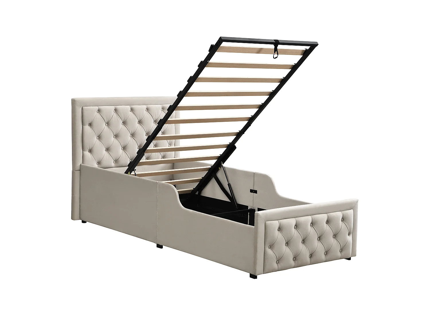 Lit coffre enfant 90 x 200 cm en velours, beige - Conception de bouton