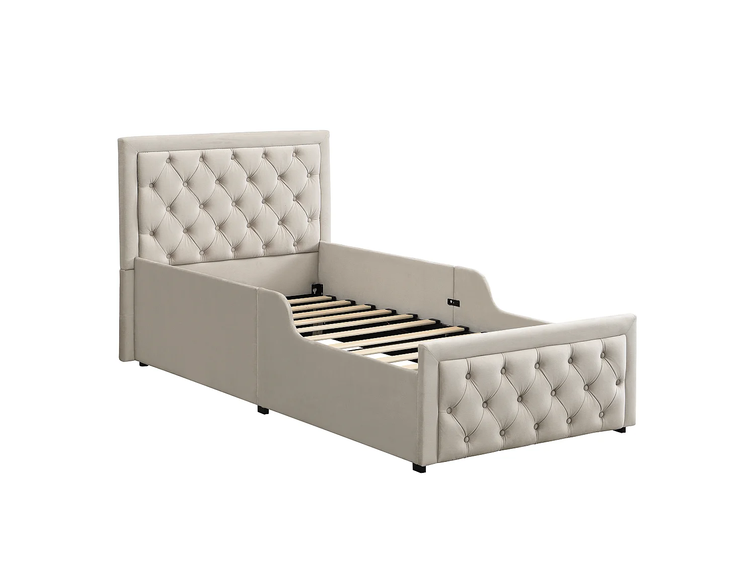 Lit coffre enfant 90 x 200 cm en velours, beige - Conception de bouton