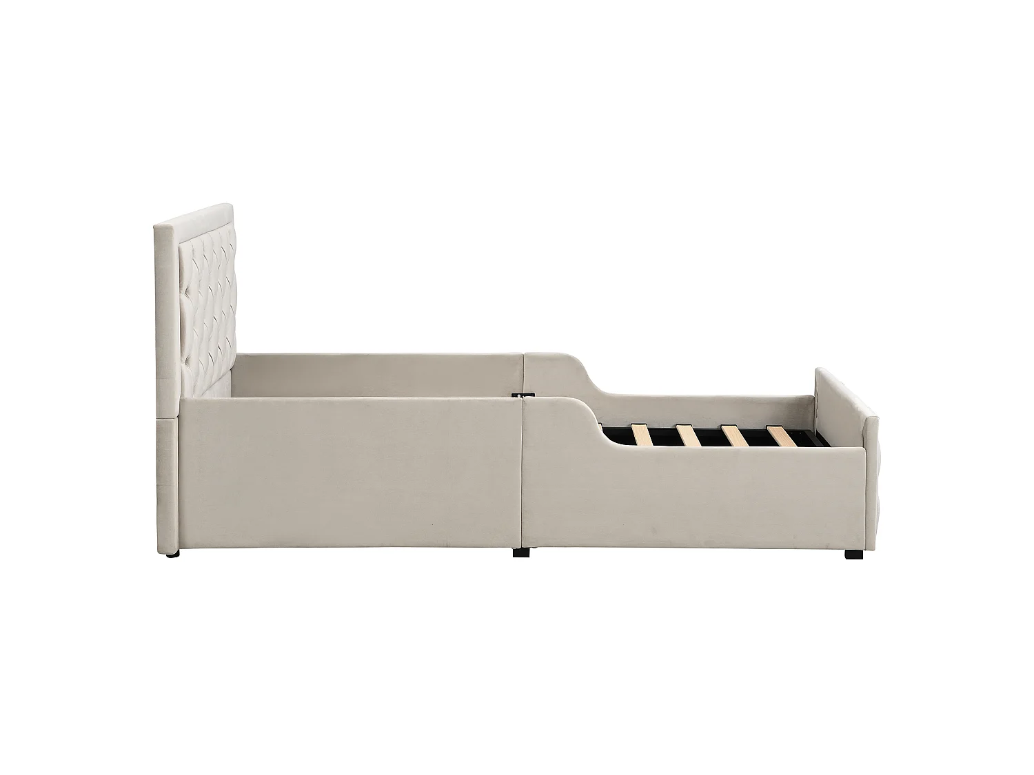 Lit coffre enfant 90 x 200 cm en velours, beige - Conception de bouton